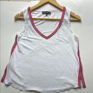 Generation Love linen White Tank Top with Pink Embroidery